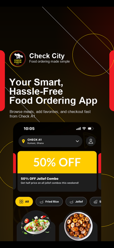 Check City app home screen showing the nearest branch and current offers