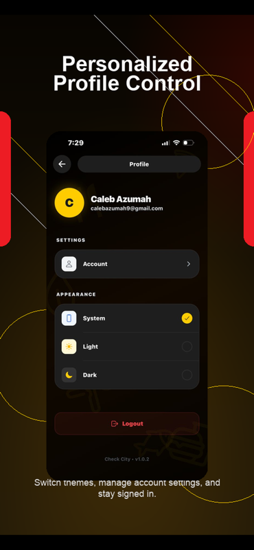 Personalized profile — switch themes and manage your account